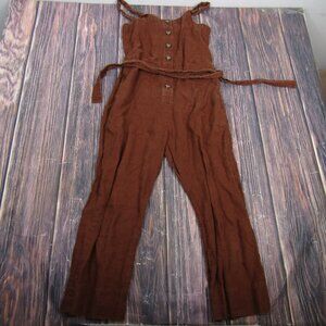 Everlane Rust Brown Linen Blend Button Front Wide Leg Jumpsuit Women Size 2